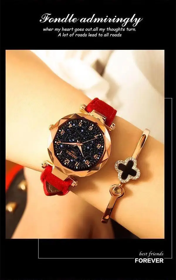 Women's Red Strap Quartz Watch with Star Face Dial — feature 3