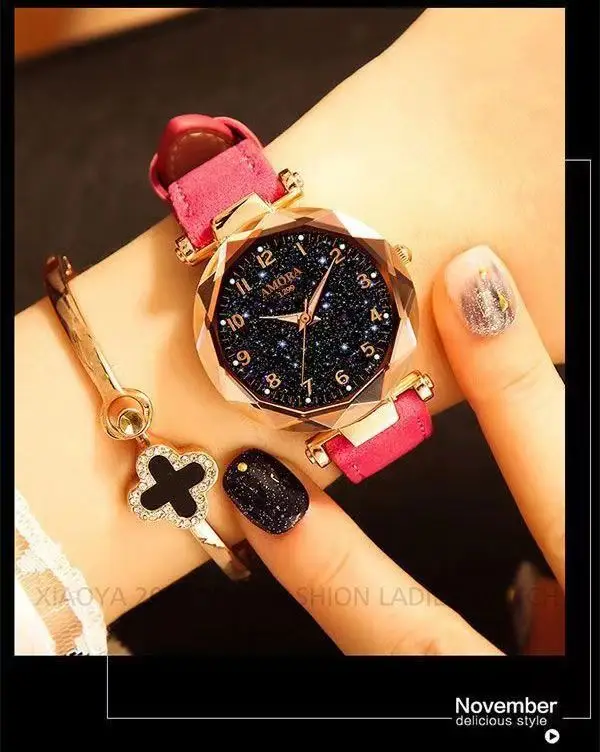 Women's Red Strap Quartz Watch with Star Face Dial — feature 9