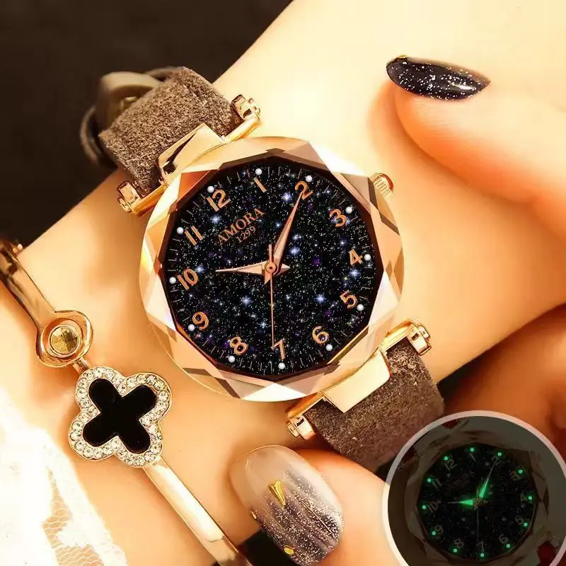 Women's Red Strap Quartz Watch with Star Face Dial