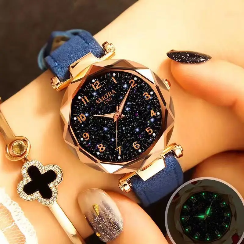 Women's Red Strap Quartz Watch with Star Face Dial