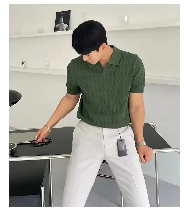 Men's Brown Knitted Slim Fit T-Shirt with Half Sleeve — feature 29