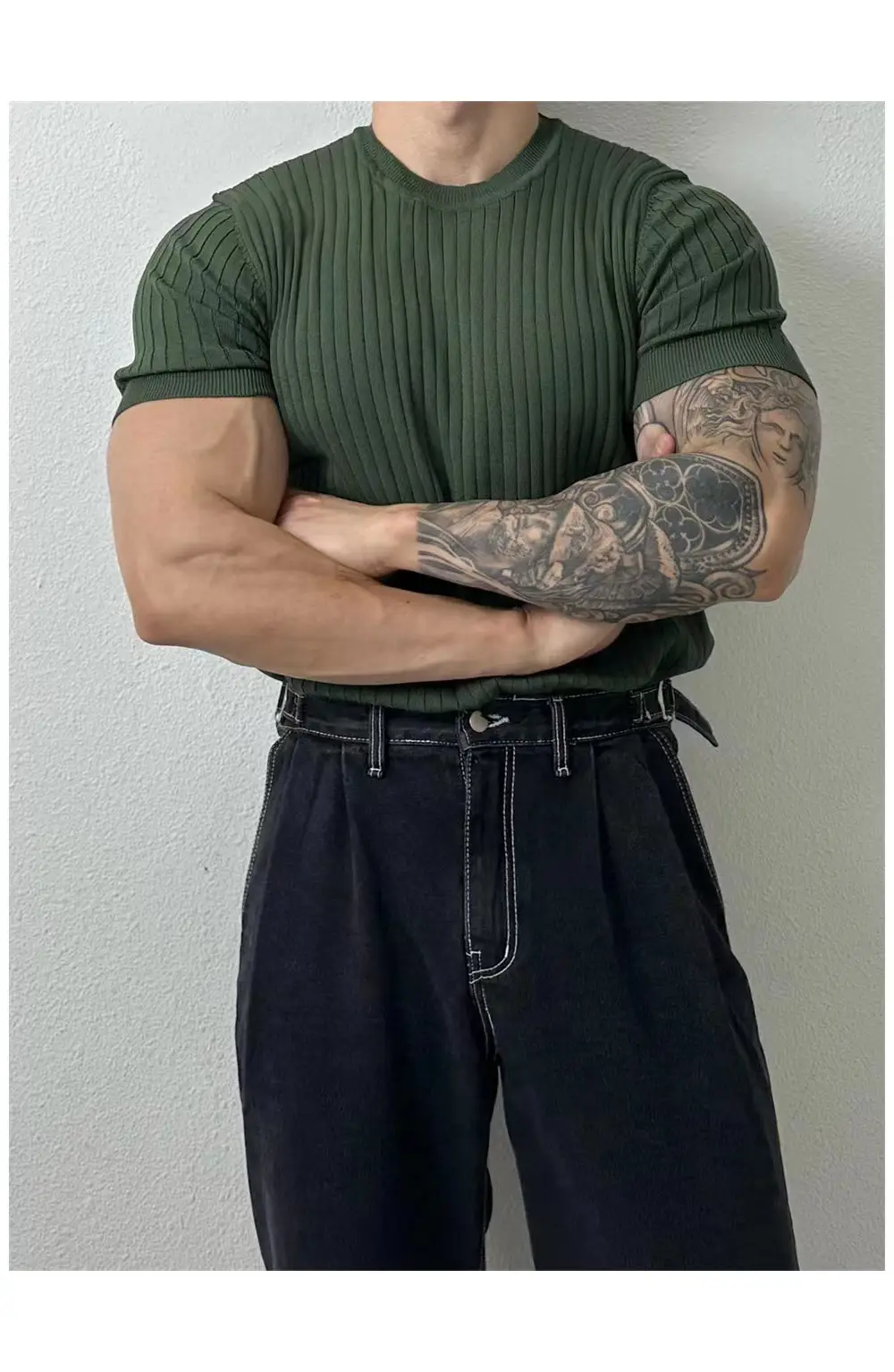 Men's Brown Knitted Slim Fit T-Shirt with Half Sleeve — feature 42