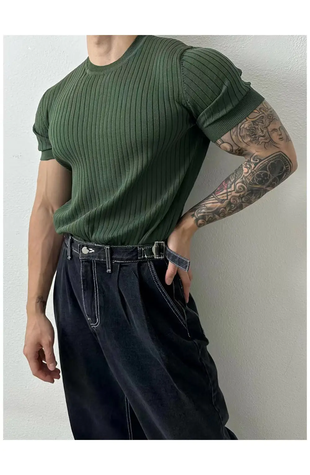 Men's Brown Knitted Slim Fit T-Shirt with Half Sleeve — feature 43