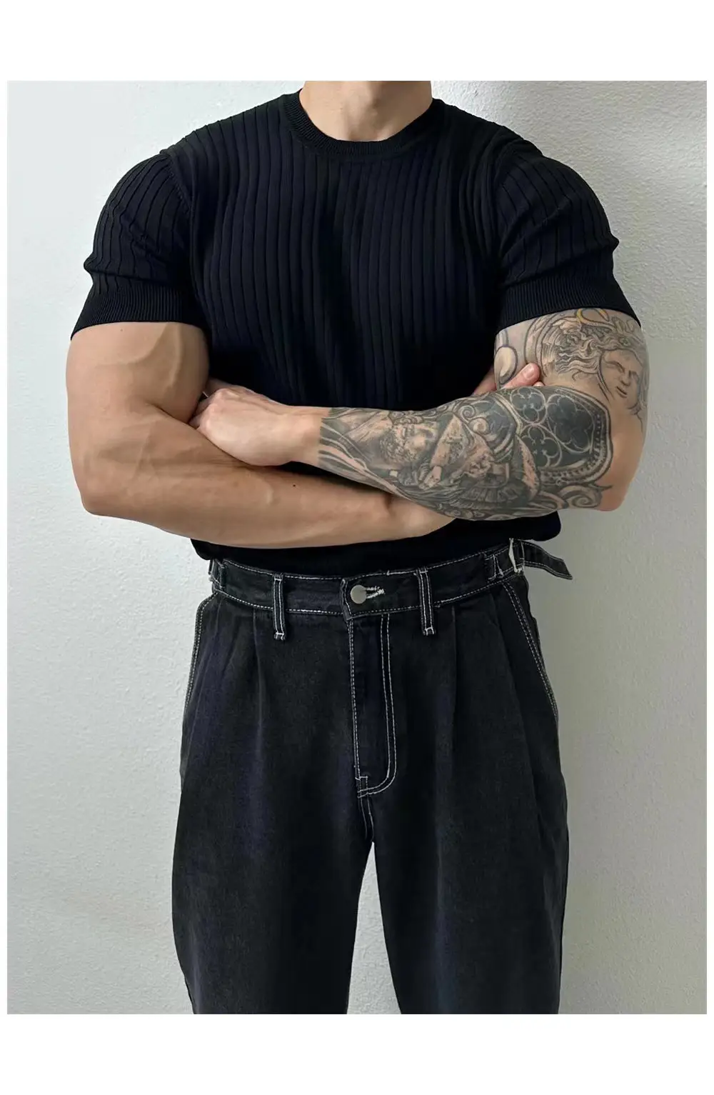 Men's Brown Knitted Slim Fit T-Shirt with Half Sleeve — feature 50