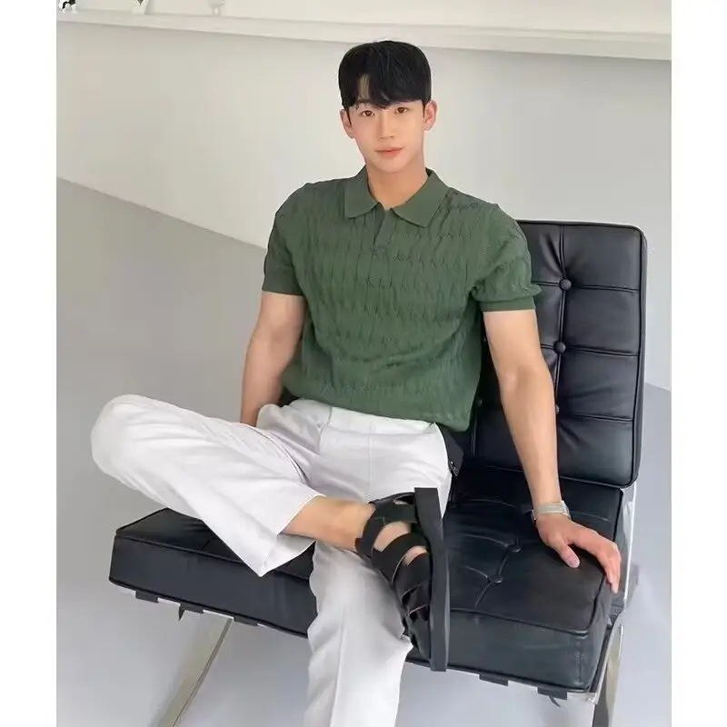 Men's Brown Knitted Slim Fit T-Shirt with Half Sleeve - Image 7