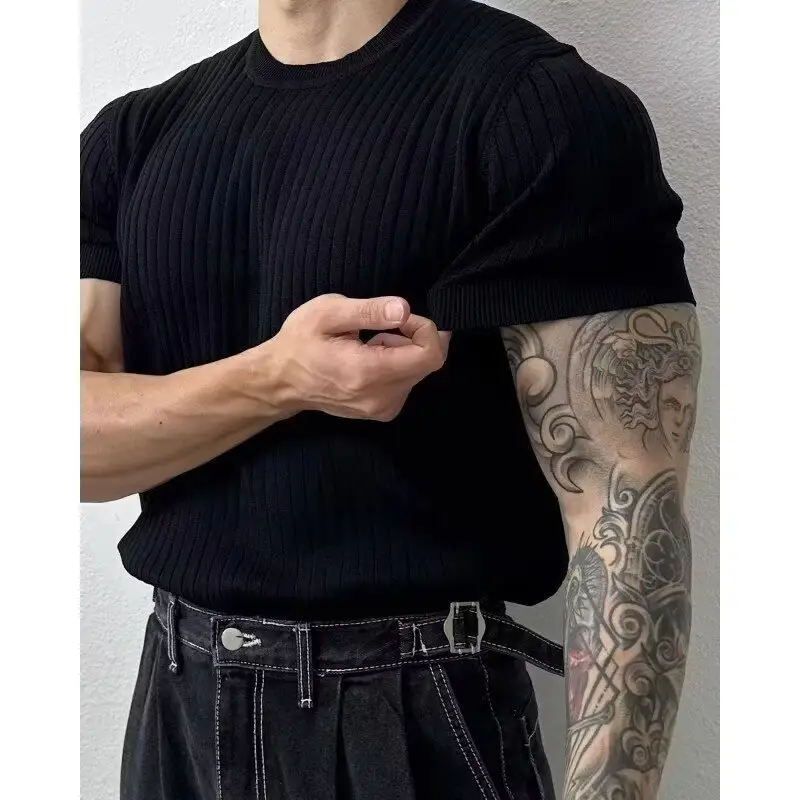Men's Brown Knitted Slim Fit T-Shirt with Half Sleeve - Image 8