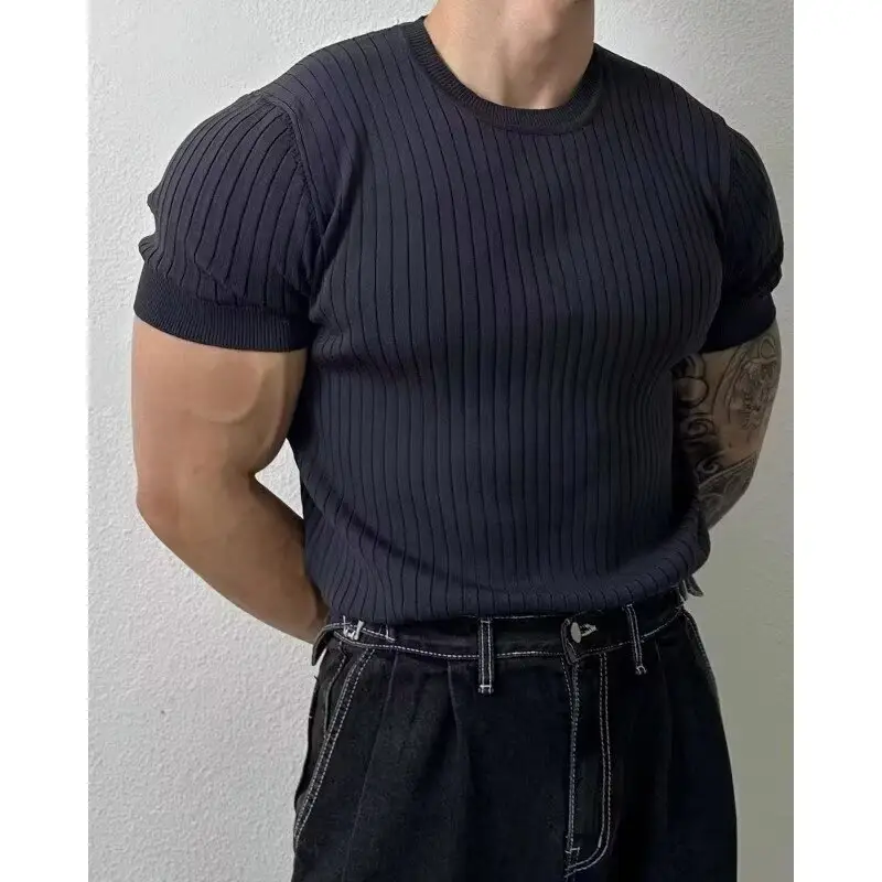 Men's Brown Knitted Slim Fit T-Shirt with Half Sleeve - Image 9