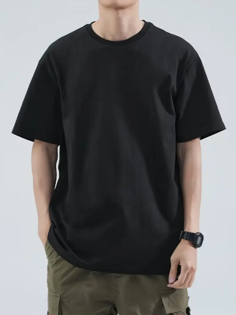Men Black Cotton T-Shirt Loose Fit Summer Wear - Image 4