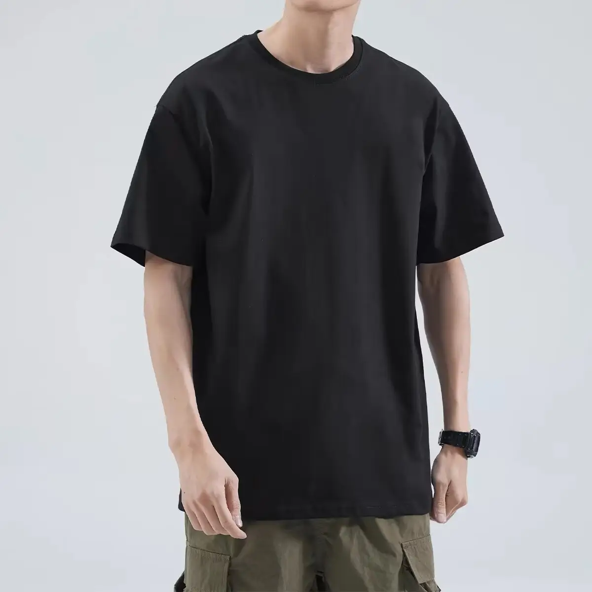 Men Black Cotton T-Shirt Loose Fit Summer Wear — feature 4