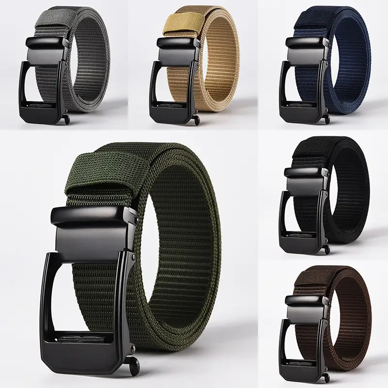 Men's Automatic Toothless Belt Black Gold Nylon - Image 14