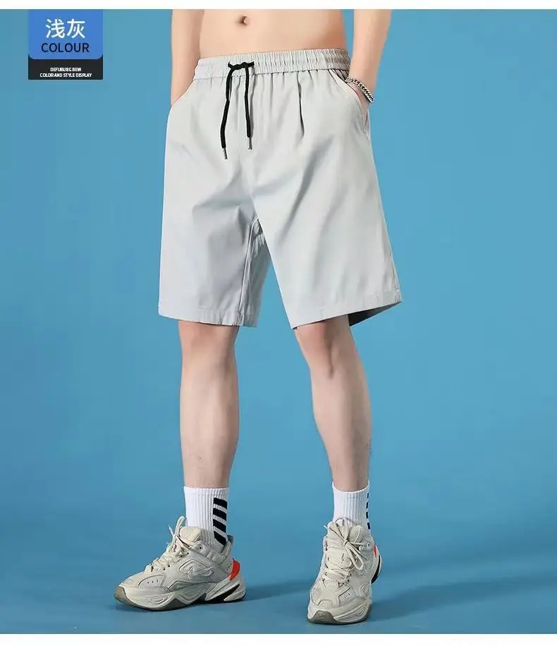 Men Ice Silk Thin Shorts Light Grey Sweatpants — feature 12