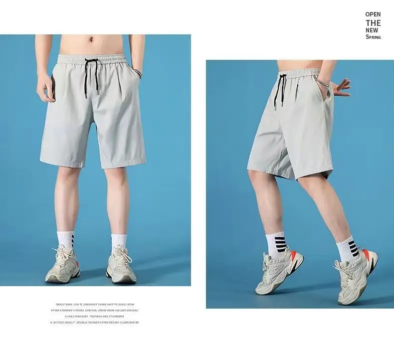 Men Ice Silk Thin Shorts Light Grey Sweatpants — feature 6