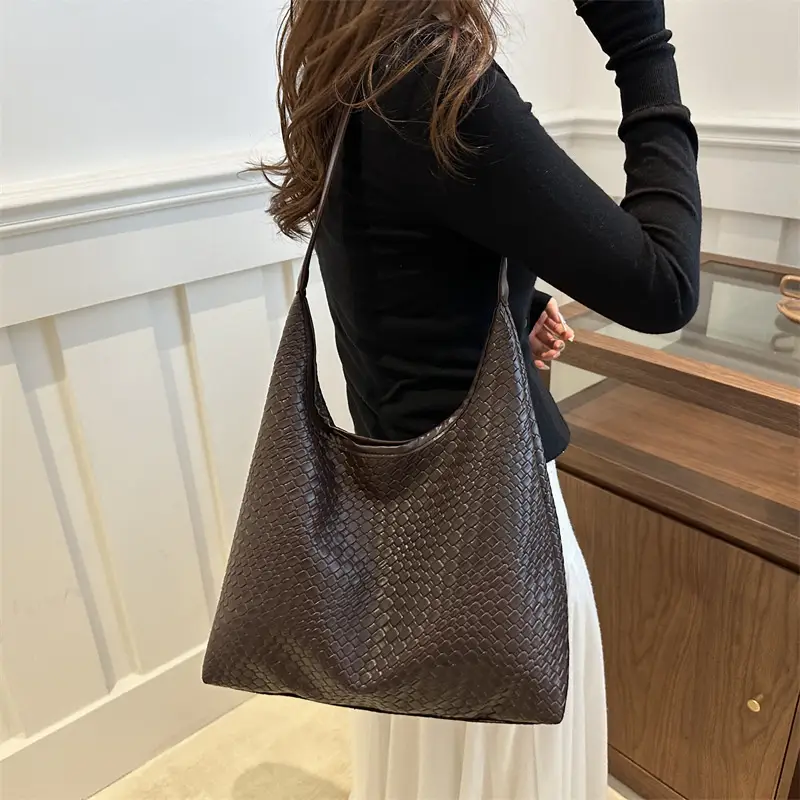 Brown Woven Shoulder Tote Bag for Women