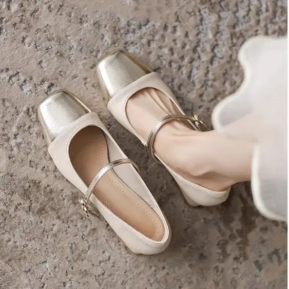 Colorblock Mary Jane Women's Shoes 2024 Summer New French Style Chanel Style Leather Shoes Fairy Style Elegant Shallow Mouth Single-layer Shoes - Image 5