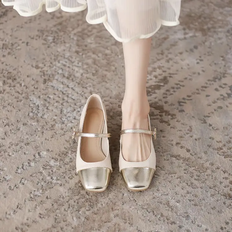 Colorblock Mary Jane Women's Shoes 2024 Summer New French Style Chanel Style Leather Shoes Fairy Style Elegant Shallow Mouth Single-layer Shoes - Image 6