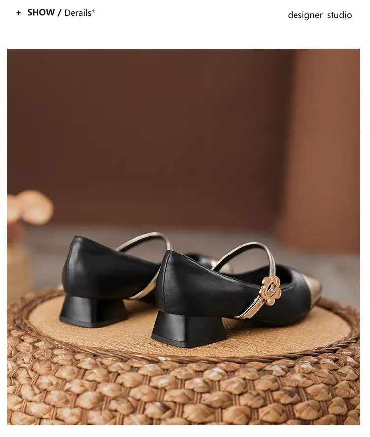 Colorblock Mary Jane Women's Shoes 2024 Summer New French Style Chanel Style Leather Shoes Fairy Style Elegant Shallow Mouth Single-layer Shoes — feature 11