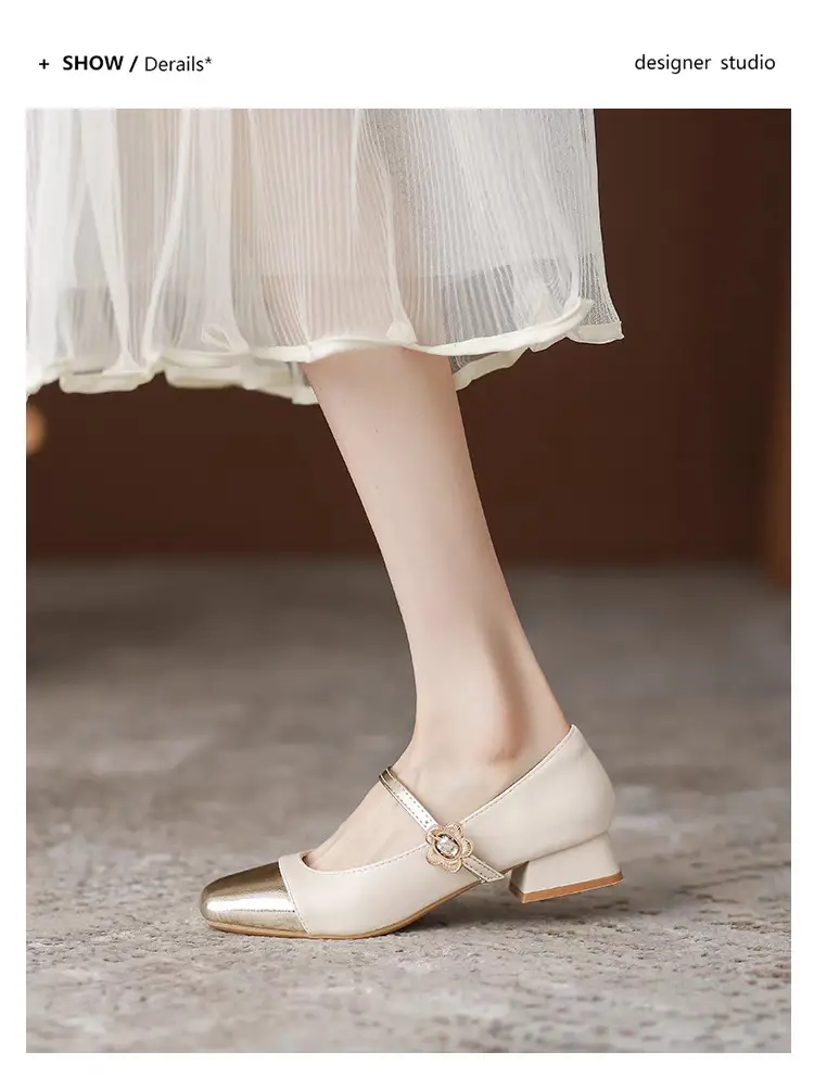 Colorblock Mary Jane Women's Shoes 2024 Summer New French Style Chanel Style Leather Shoes Fairy Style Elegant Shallow Mouth Single-layer Shoes — feature 3