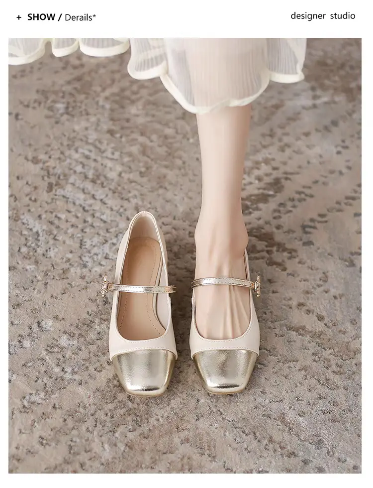 Colorblock Mary Jane Women's Shoes 2024 Summer New French Style Chanel Style Leather Shoes Fairy Style Elegant Shallow Mouth Single-layer Shoes — feature 5