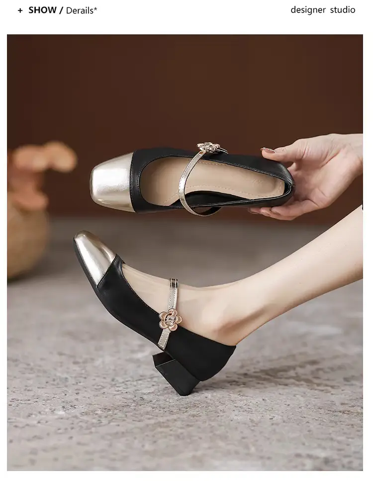 Colorblock Mary Jane Women's Shoes 2024 Summer New French Style Chanel Style Leather Shoes Fairy Style Elegant Shallow Mouth Single-layer Shoes — feature 7