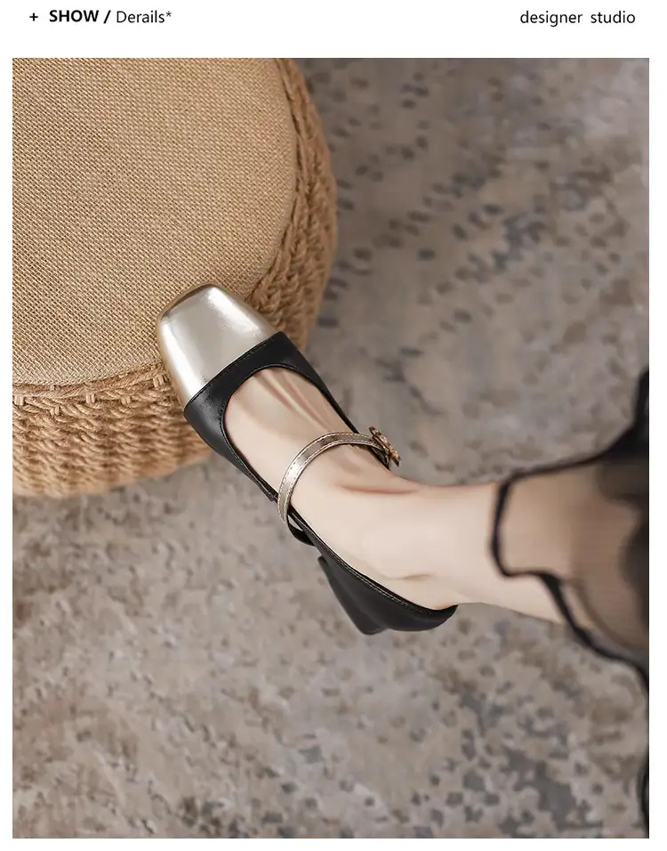 Colorblock Mary Jane Women's Shoes 2024 Summer New French Style Chanel Style Leather Shoes Fairy Style Elegant Shallow Mouth Single-layer Shoes — feature 9