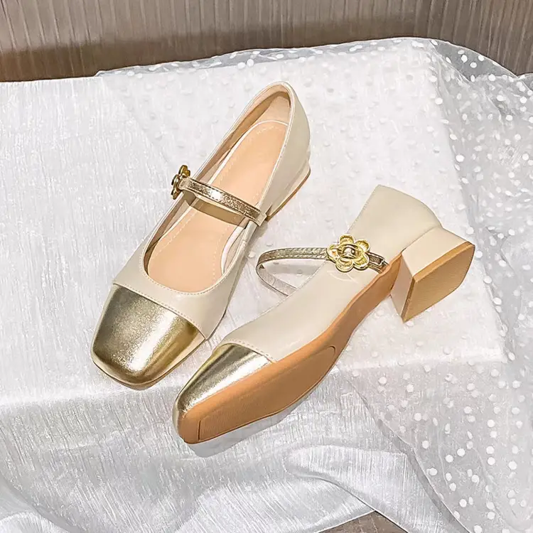 Colorblock Mary Jane Women's Shoes 2024 Summer New French Style Chanel Style Leather Shoes Fairy Style Elegant Shallow Mouth Single-layer Shoes - Image 2