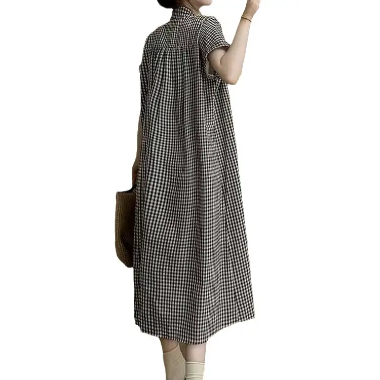 Pregnant women's clothing retro art plaid shirt long short sleeve A word women's spring 2024 new loose dress