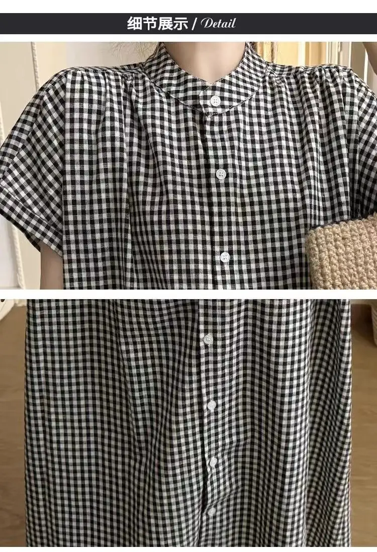 Pregnant women's clothing retro art plaid shirt long short sleeve A word women's spring 2024 new loose dress — feature 7
