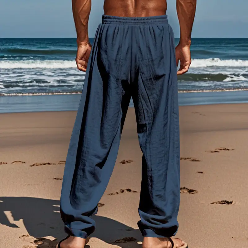 Men Cotton Linen Wide Leg Pants Brown Spring Fall — feature 14