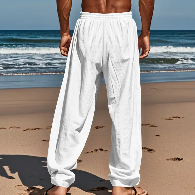 Men Cotton Linen Wide Leg Pants Brown Spring Fall — feature 6