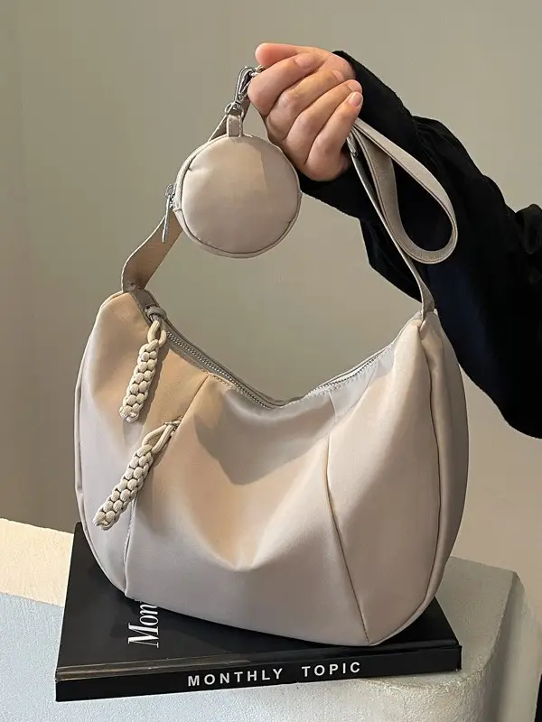 Women's Creamy White Shoulder Bag with Crossbody Strap - Image 6