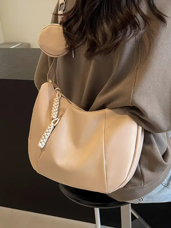 Women's Creamy White Shoulder Bag with Crossbody Strap - Image 7