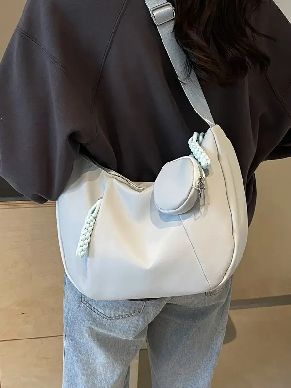 Women's Creamy White Shoulder Bag with Crossbody Strap - Image 9