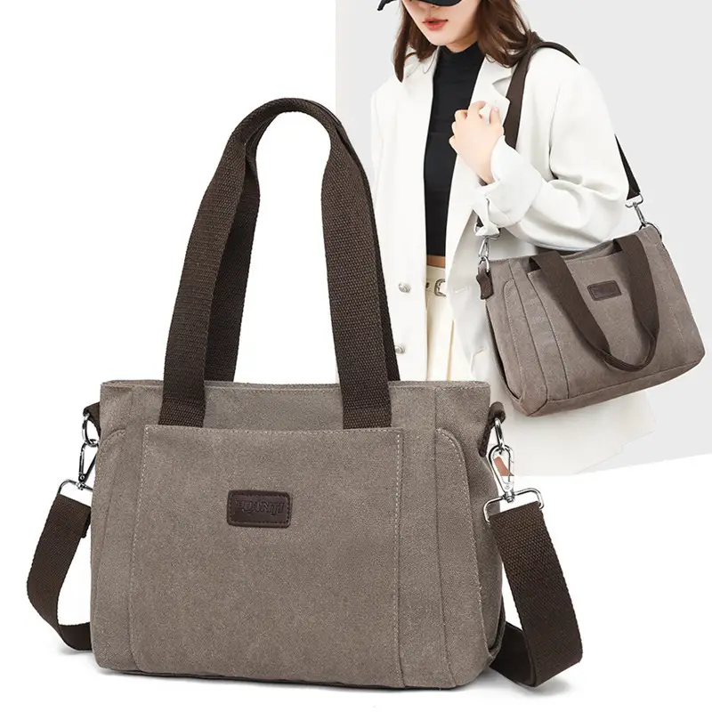 Gray Canvas Crossbody Bag for Women Travel Commute - Image 6