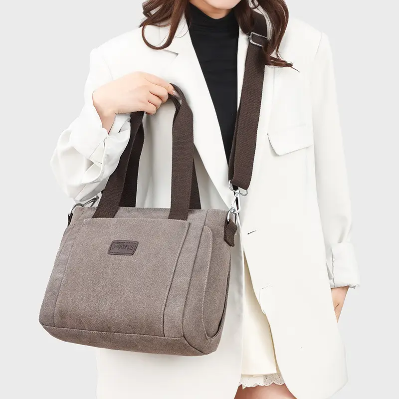 Gray Canvas Crossbody Bag for Women Travel Commute - Image 7