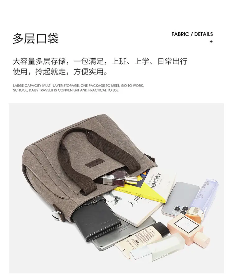 Gray Canvas Crossbody Bag for Women Travel Commute — feature 11