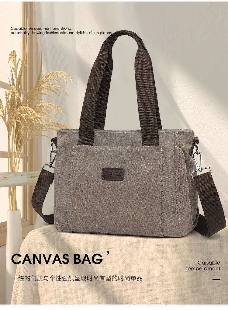 Gray Canvas Crossbody Bag for Women Travel Commute — feature 2