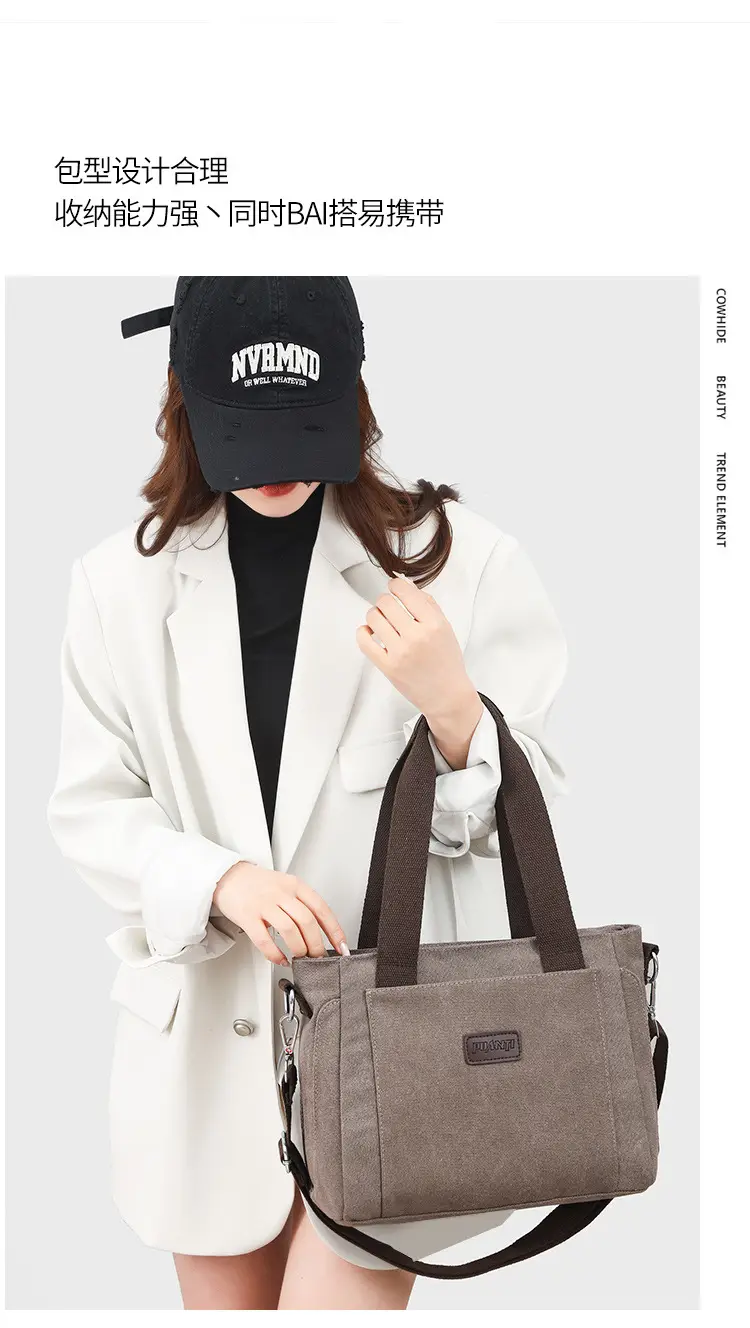 Gray Canvas Crossbody Bag for Women Travel Commute — feature 3