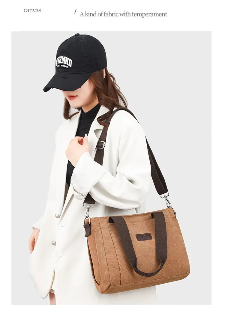 Gray Canvas Crossbody Bag for Women Travel Commute — feature 4