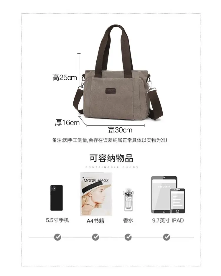 Gray Canvas Crossbody Bag for Women Travel Commute — feature 9