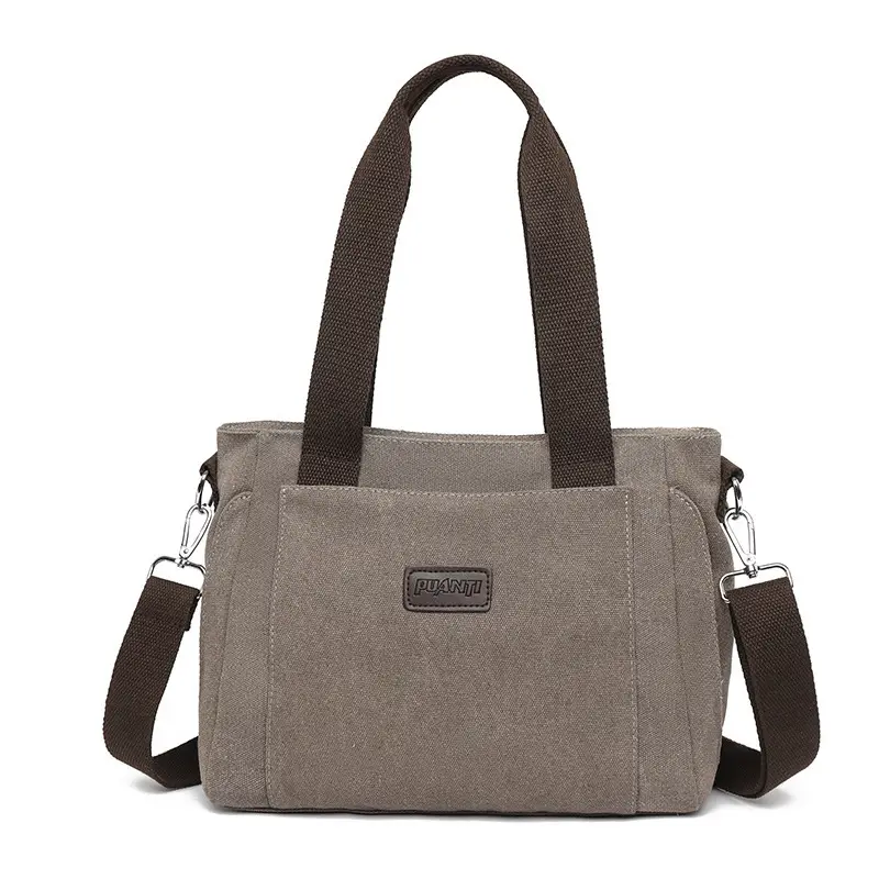 Gray Canvas Crossbody Bag for Women Travel Commute - Image 2