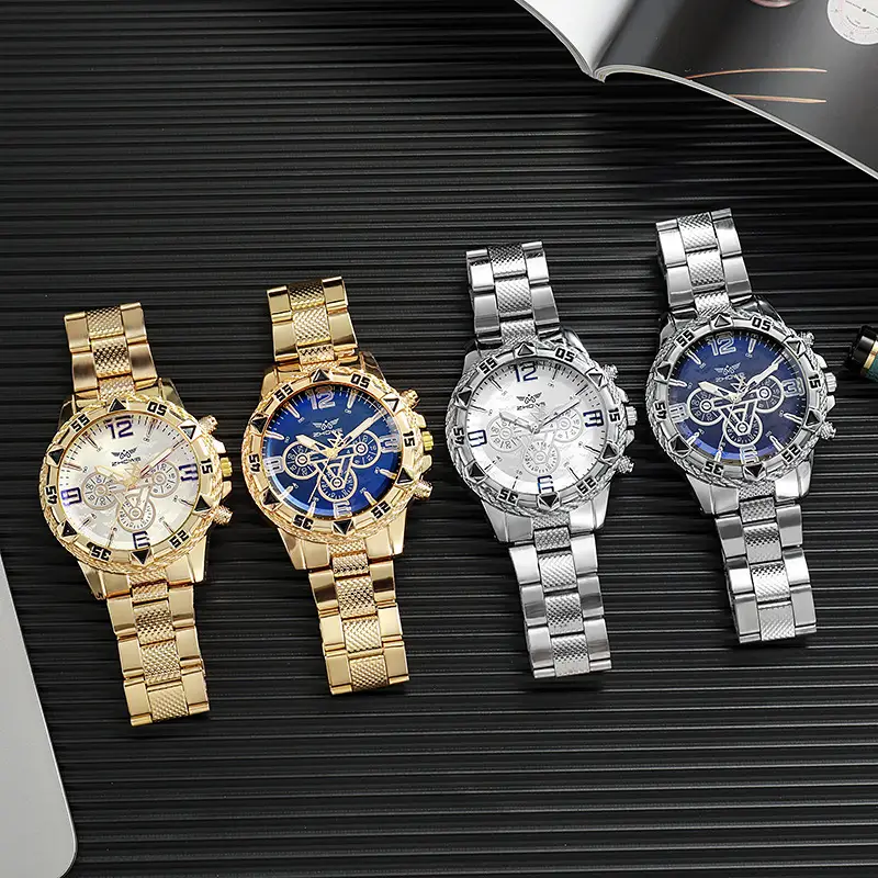 Gold Mechanical Watch for Men with Blue Dial & Large Numbers - Image 12