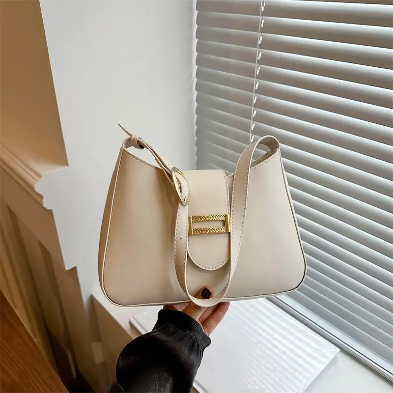 Black Women's Shoulder Crossbody Bag with Gold Clasp - Image 8