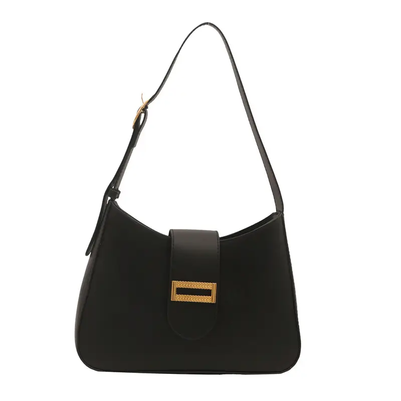 Black Women's Shoulder Crossbody Bag with Gold Clasp - Image 9