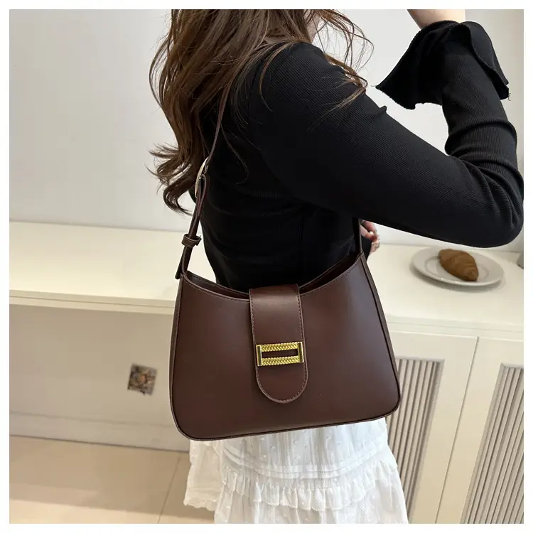 Black Women's Shoulder Crossbody Bag with Gold Clasp — feature 13