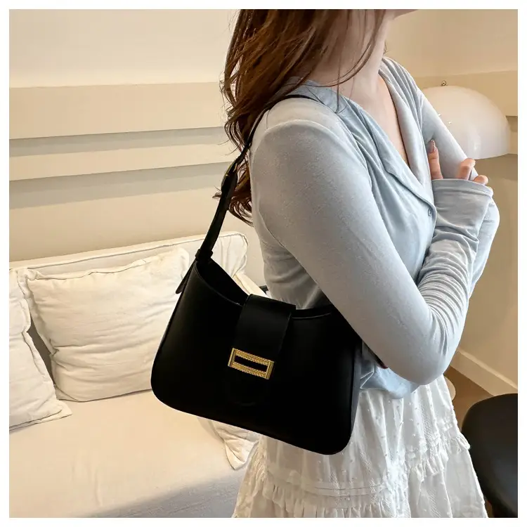 Black Women's Shoulder Crossbody Bag with Gold Clasp — feature 7
