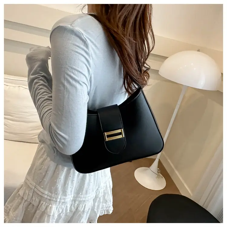 Black Women's Shoulder Crossbody Bag with Gold Clasp — feature 8