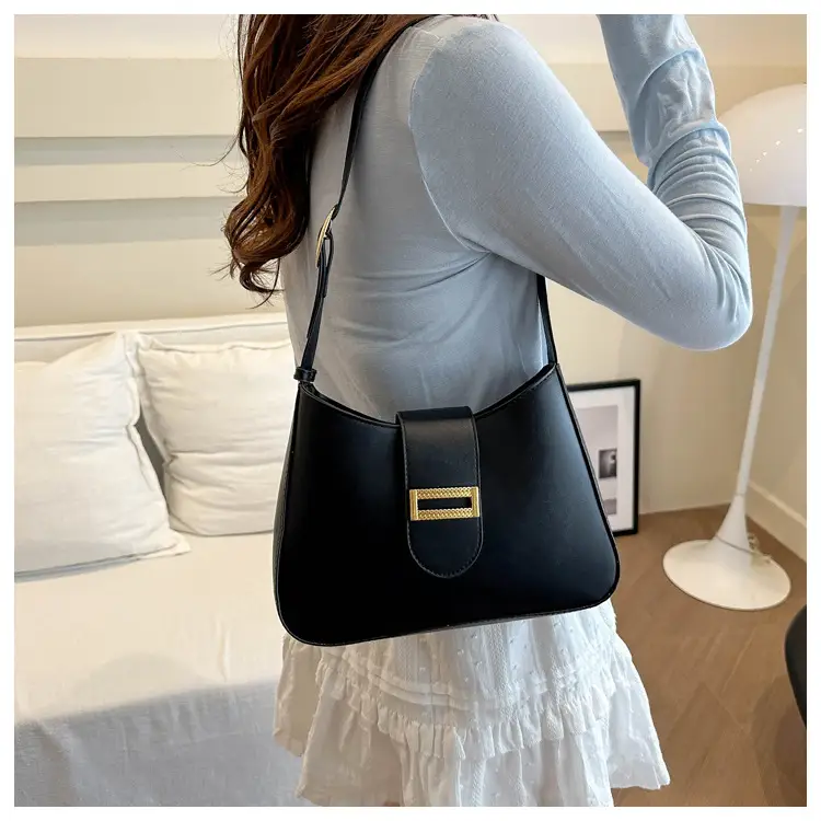 Black Women's Shoulder Crossbody Bag with Gold Clasp — feature 9