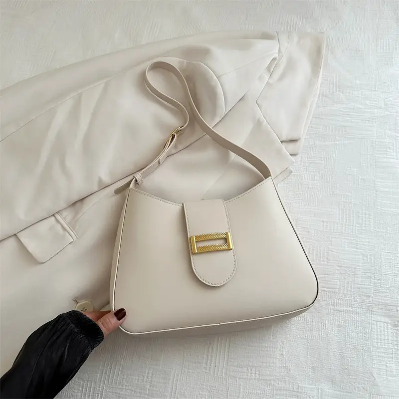 Black Women's Shoulder Crossbody Bag with Gold Clasp - Image 2