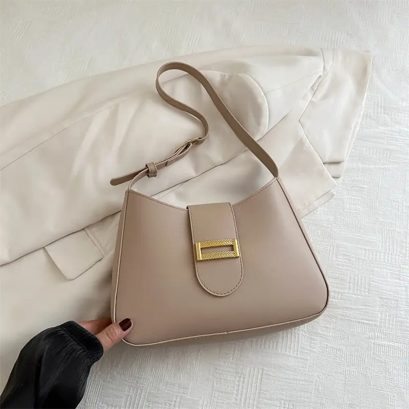 Black Women's Shoulder Crossbody Bag with Gold Clasp - Image 3