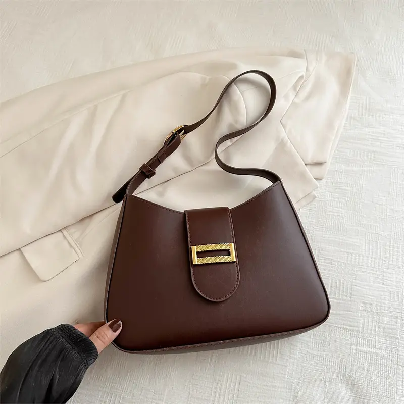 Black Women's Shoulder Crossbody Bag with Gold Clasp - Image 4